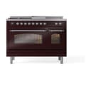 Nostalgie II 48 UP48FSNMPBUC Freestanding Dual Fuel Range with 5 Sealed Burners with Griddle and French Top Double Oven with Triple Glass Door with Chrome knobs view 2