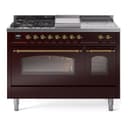 Nostalgie II 48 UP48FSNMPBUG Freestanding Dual Fuel Range with 5 Sealed Burners with Griddle and French Top Double Oven with Triple Glass Door with Brass knobs view 1