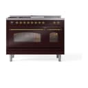 Nostalgie II 48 UP48FSNMPBUG Freestanding Dual Fuel Range with 5 Sealed Burners with Griddle and French Top Double Oven with Triple Glass Door with Brass knobs view 2