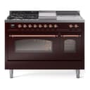 Nostalgie II 48 UP48FSNMPBUP Freestanding Dual Fuel Range with 5 Sealed Burners with Griddle and French Top Double Oven with Triple Glass Door with Copper knobs view 1