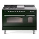 Nostalgie II 48 UP48FSNMPEGC Freestanding Dual Fuel Range with 5 Sealed Burners with Griddle and French Top Double Oven with Triple Glass Door with Chrome knobs view 1