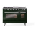 Nostalgie II 48 UP48FSNMPEGC Freestanding Dual Fuel Range with 5 Sealed Burners with Griddle and French Top Double Oven with Triple Glass Door with Chrome knobs view 2
