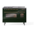 Nostalgie II 48 UP48FSNMPEGG Freestanding Dual Fuel Range with 5 Sealed Burners with Griddle and French Top Double Oven with Triple Glass Door with Brass knobs view 2