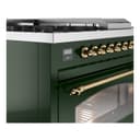 Nostalgie II 48 UP48FSNMPEGG Freestanding Dual Fuel Range with 5 Sealed Burners with Griddle and French Top Double Oven with Triple Glass Door with Brass knobs view 7