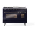 Nostalgie II 48 UP48FSNMPMBB Freestanding Dual Fuel Range with 5 Sealed Burners with Griddle and French Top Double Oven with Triple Glass Door with Bronze knobs view 2