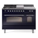 Nostalgie II 48 UP48FSNMPMBC Freestanding Dual Fuel Range with 5 Sealed Burners with Griddle and French Top Double Oven with Triple Glass Door with Chrome knobs view 1