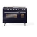 Nostalgie II 48 UP48FSNMPMBC Freestanding Dual Fuel Range with 5 Sealed Burners with Griddle and French Top Double Oven with Triple Glass Door with Chrome knobs view 2