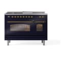 Nostalgie II 48 UP48FSNMPMBG Freestanding Dual Fuel Range with 5 Sealed Burners with Griddle and French Top Double Oven with Triple Glass Door with Brass knobs view 2