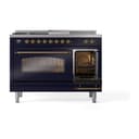 Nostalgie II 48 UP48FSNMPMBG Freestanding Dual Fuel Range with 5 Sealed Burners with Griddle and French Top Double Oven with Triple Glass Door with Brass knobs view 5