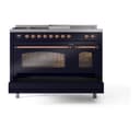 Nostalgie II 48 UP48FSNMPMBP Freestanding Dual Fuel Range with 5 Sealed Burners with Griddle and French Top Double Oven with Triple Glass Door with Copper knobs view 6