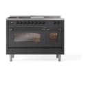 Nostalgie II 48 UP48FSNMPMGB Freestanding Dual Fuel Range with 5 Sealed Burners with Griddle and French Top Double Oven with Triple Glass Door with Bronze knobs view 2