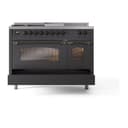 Nostalgie II 48 UP48FSNMPMGB Freestanding Dual Fuel Range with 5 Sealed Burners with Griddle and French Top Double Oven with Triple Glass Door with Bronze knobs view 6