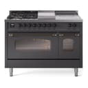 Nostalgie II 48 UP48FSNMPMGB Freestanding Dual Fuel Range with 5 Sealed Burners with Griddle and French Top Double Oven with Triple Glass Door with Bronze knobs view 1