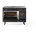 Nostalgie II 48 UP48FSNMPMGB Freestanding Dual Fuel Range with 5 Sealed Burners with Griddle and French Top Double Oven with Triple Glass Door with Bronze knobs view 4