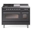 Nostalgie II 48 UP48FSNMPMGC Freestanding Dual Fuel Range with 5 Sealed Burners with Griddle and French Top Double Oven with Triple Glass Door with Chrome knobs view 1