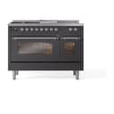 Nostalgie II 48 UP48FSNMPMGC Freestanding Dual Fuel Range with 5 Sealed Burners with Griddle and French Top Double Oven with Triple Glass Door with Chrome knobs view 2