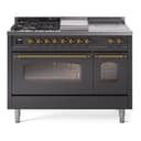Nostalgie II 48 UP48FSNMPMGG Freestanding Dual Fuel Range with 5 Sealed Burners with Griddle and French Top Double Oven with Triple Glass Door with Brass knobs view 1
