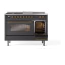 Nostalgie II 48 UP48FSNMPMGG Freestanding Dual Fuel Range with 5 Sealed Burners with Griddle and French Top Double Oven with Triple Glass Door with Brass knobs view 5