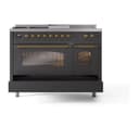 Nostalgie II 48 UP48FSNMPMGG Freestanding Dual Fuel Range with 5 Sealed Burners with Griddle and French Top Double Oven with Triple Glass Door with Brass knobs view 6