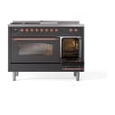 Nostalgie II 48 UP48FSNMPMGP Freestanding Dual Fuel Range with 5 Sealed Burners with Griddle and French Top Double Oven with Triple Glass Door with Copper knobs view 5