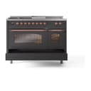 Nostalgie II 48 UP48FSNMPMGP Freestanding Dual Fuel Range with 5 Sealed Burners with Griddle and French Top Double Oven with Triple Glass Door with Copper knobs view 6