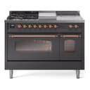 Nostalgie II 48 UP48FSNMPMGP Freestanding Dual Fuel Range with 5 Sealed Burners with Griddle and French Top Double Oven with Triple Glass Door with Copper knobs view 1