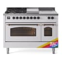 Nostalgie II 48 UP48FSNMPRAB Freestanding Dual Fuel Range with 5 Sealed Burners with Griddle and French Top Double Oven with Triple Glass Door with Bronze knobs view 1
