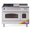 Nostalgie II 48 UP48FSNMPRAC Freestanding Dual Fuel Range with 5 Sealed Burners with Griddle and French Top Double Oven with Triple Glass Door with Chrome knobs view 1