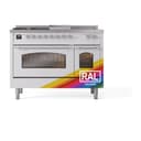 Nostalgie II 48 UP48FSNMPRAC Freestanding Dual Fuel Range with 5 Sealed Burners with Griddle and French Top Double Oven with Triple Glass Door with Chrome knobs view 2