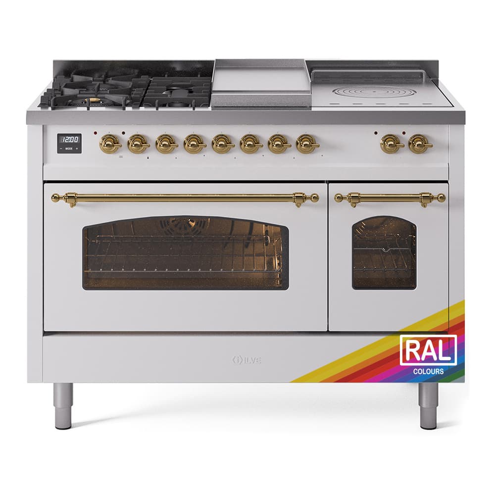 Nostalgie II 48 UP48FSNMPRAG Freestanding Dual Fuel Range with 5 Sealed Burners with Griddle and French Top Double Oven with Triple Glass Door with Brass knobs