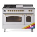 Nostalgie II 48 UP48FSNMPRAG Freestanding Dual Fuel Range with 5 Sealed Burners with Griddle and French Top Double Oven with Triple Glass Door with Brass knobs view 1