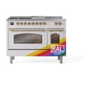 Nostalgie II 48 UP48FSNMPRAG Freestanding Dual Fuel Range with 5 Sealed Burners with Griddle and French Top Double Oven with Triple Glass Door with Brass knobs view 2