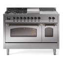 Nostalgie II 48 UP48FSNMPSSB Freestanding Dual Fuel Range with 5 Sealed Burners with Griddle and French Top Double Oven with Triple Glass Door with Bronze knobs view 1
