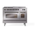 Nostalgie II 48 UP48FSNMPSSB Freestanding Dual Fuel Range with 5 Sealed Burners with Griddle and French Top Double Oven with Triple Glass Door with Bronze knobs view 2