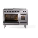 Nostalgie II 48 UP48FSNMPSSB Freestanding Dual Fuel Range with 5 Sealed Burners with Griddle and French Top Double Oven with Triple Glass Door with Bronze knobs view 4