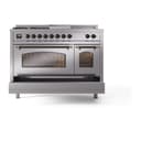 Nostalgie II 48 UP48FSNMPSSB Freestanding Dual Fuel Range with 5 Sealed Burners with Griddle and French Top Double Oven with Triple Glass Door with Bronze knobs view 6