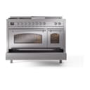 Nostalgie II 48 UP48FSNMPSSC Freestanding Dual Fuel Range with 5 Sealed Burners with Griddle and French Top Double Oven with Triple Glass Door with Chrome knobs view 6