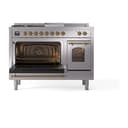 Nostalgie II 48 UP48FSNMPSSG Freestanding Dual Fuel Range with 5 Sealed Burners with Griddle and French Top Double Oven with Triple Glass Door with Brass knobs view 4