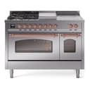 Nostalgie II 48 UP48FSNMPSSP Freestanding Dual Fuel Range with 5 Sealed Burners with Griddle and French Top Double Oven with Triple Glass Door with Copper knobs view 1