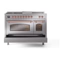 Nostalgie II 48 UP48FSNMPSSP Freestanding Dual Fuel Range with 5 Sealed Burners with Griddle and French Top Double Oven with Triple Glass Door with Copper knobs view 6