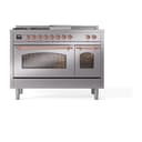 Nostalgie II 48 UP48FSNMPSSP Freestanding Dual Fuel Range with 5 Sealed Burners with Griddle and French Top Double Oven with Triple Glass Door with Copper knobs view 2