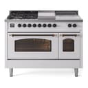 Nostalgie II 48 UP48FSNMPWHB Freestanding Dual Fuel Range with 5 Sealed Burners with Griddle and French Top Double Oven with Triple Glass Door with Bronze knobs view 1