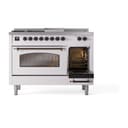 Nostalgie II 48 UP48FSNMPWHB Freestanding Dual Fuel Range with 5 Sealed Burners with Griddle and French Top Double Oven with Triple Glass Door with Bronze knobs view 5
