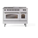 Nostalgie II 48 UP48FSNMPWHB Freestanding Dual Fuel Range with 5 Sealed Burners with Griddle and French Top Double Oven with Triple Glass Door with Bronze knobs view 2
