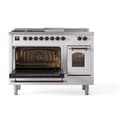 Nostalgie II 48 UP48FSNMPWHB Freestanding Dual Fuel Range with 5 Sealed Burners with Griddle and French Top Double Oven with Triple Glass Door with Bronze knobs view 4