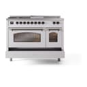 Nostalgie II 48 UP48FSNMPWHB Freestanding Dual Fuel Range with 5 Sealed Burners with Griddle and French Top Double Oven with Triple Glass Door with Bronze knobs view 6