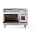 Nostalgie II 48 UP48FSNMPWHC Freestanding Dual Fuel Range with 5 Sealed Burners with Griddle and French Top Double Oven with Triple Glass Door with Chrome knobs view 4