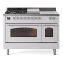 Nostalgie II 48 UP48FSNMPWHC Freestanding Dual Fuel Range with 5 Sealed Burners with Griddle and French Top Double Oven with Triple Glass Door with Chrome knobs view 1