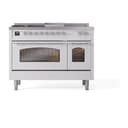 Nostalgie II 48 UP48FSNMPWHC Freestanding Dual Fuel Range with 5 Sealed Burners with Griddle and French Top Double Oven with Triple Glass Door with Chrome knobs view 2