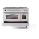 Nostalgie II 48 UP48FSNMPWHC Freestanding Dual Fuel Range with 5 Sealed Burners with Griddle and French Top Double Oven with Triple Glass Door with Chrome knobs view 6